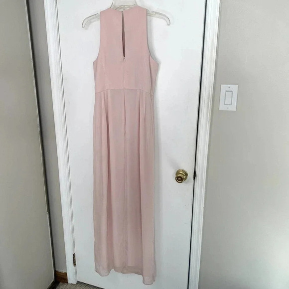 After Six Blush High Neck Chiffon Draped Front Slit Style 6818 Bridesmaid Dress - Picture 10 of 15